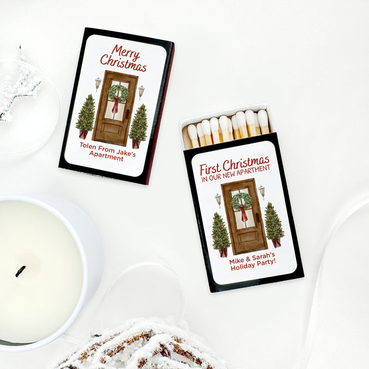 First Christmas in our New Home Matchboxes, Personalized Holiday Party Favors - Set of 50