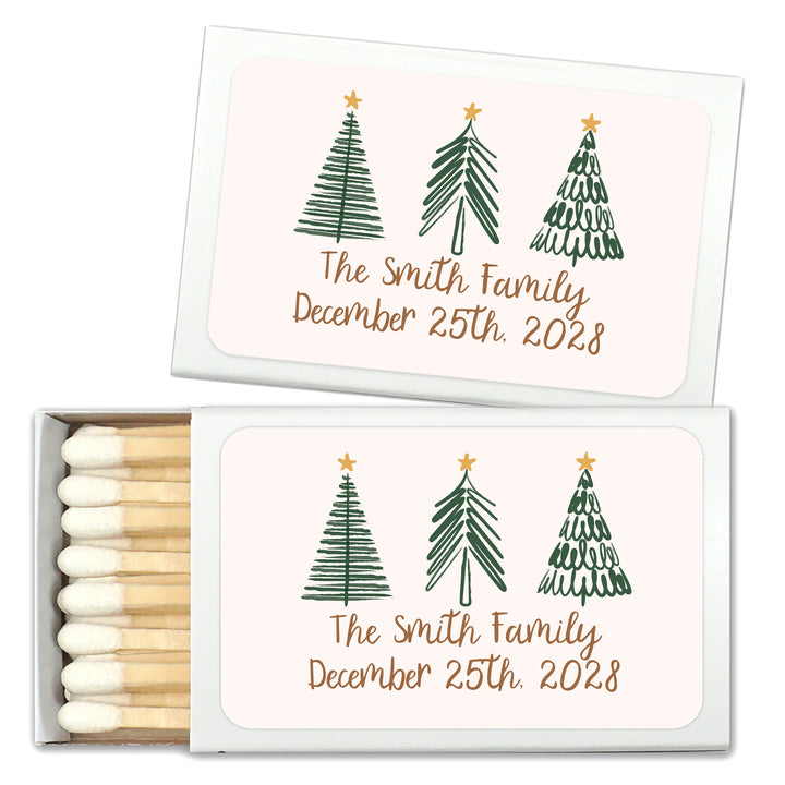 Personalized Christmas Matches, Christmas Tree Doodles - Set of 50
