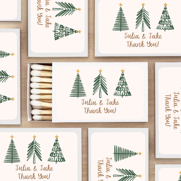 Personalized Christmas Matches, Christmas Tree Doodles - Set of 50
