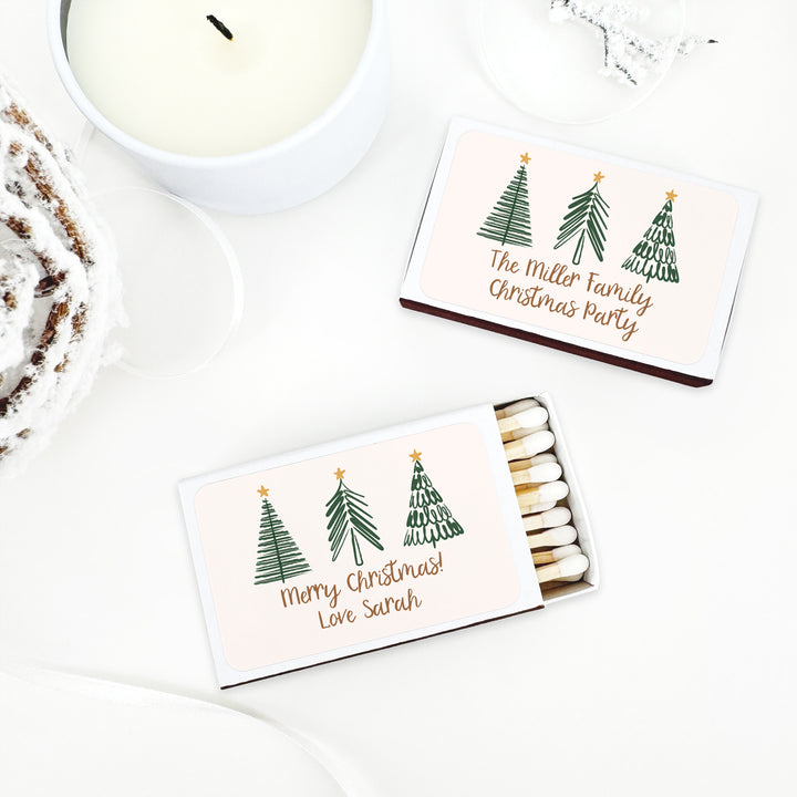 Personalized Christmas Matches, Christmas Tree Doodles - Set of 50