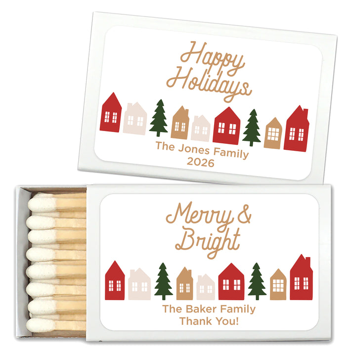 Personalized Christmas Matches, Christmas Village - Set of 50