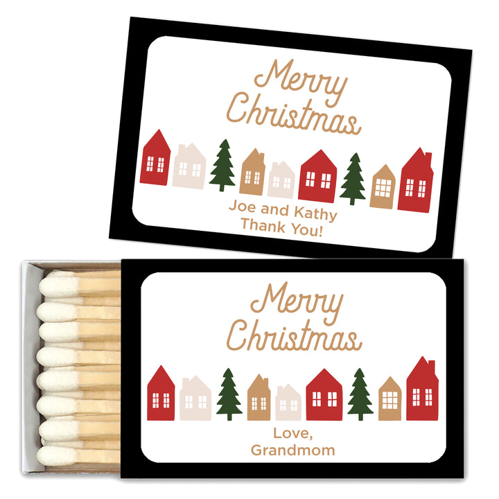 Personalized Christmas Matches, Christmas Village - Set of 50