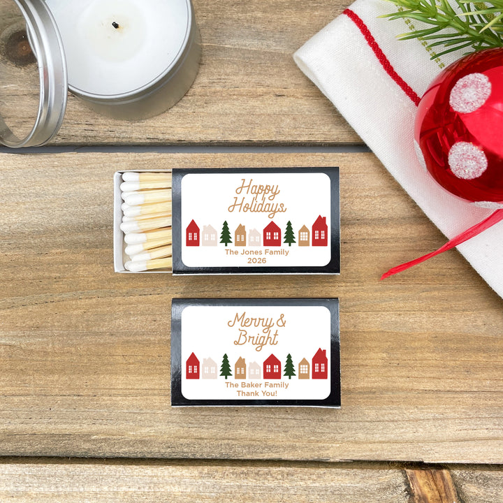 Personalized Christmas Matches, Christmas Village - Set of 50