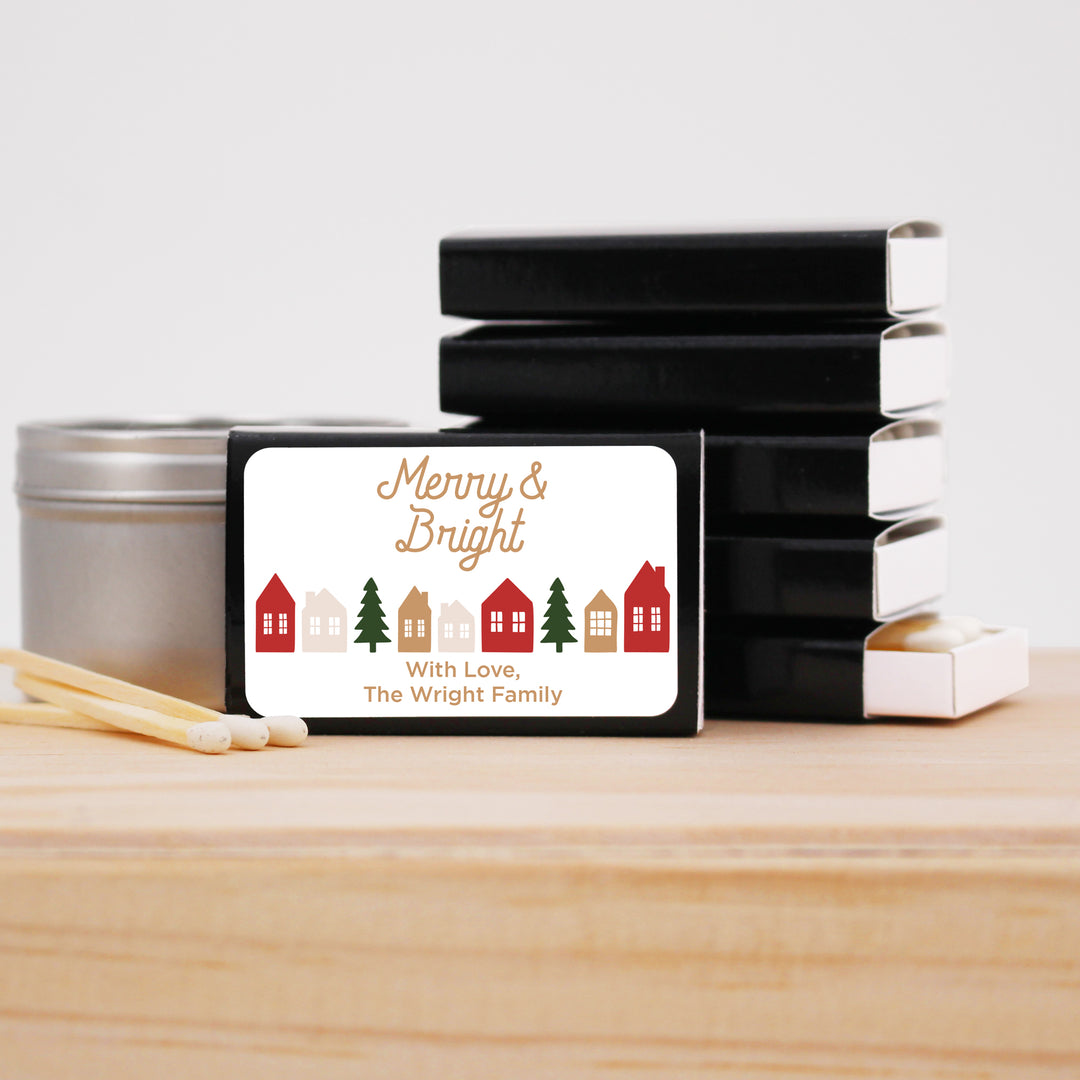 Personalized Christmas Matches, Christmas Village - Set of 50
