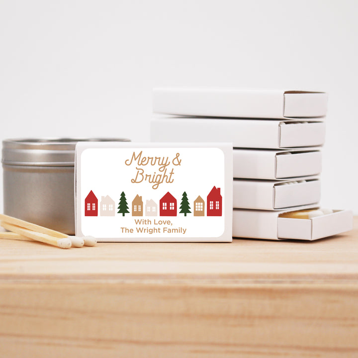 Personalized Christmas Matches, Christmas Village - Set of 50