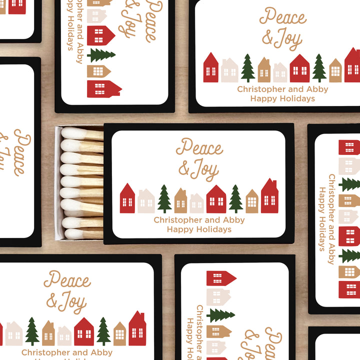 Personalized Christmas Matches, Christmas Village - Set of 50