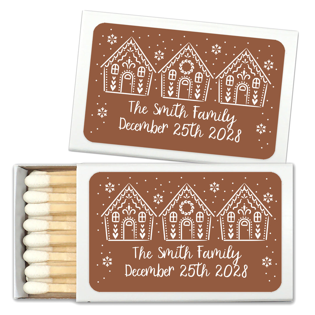 Personalized Christmas Matches, Gingerbread Houses - Set of 50