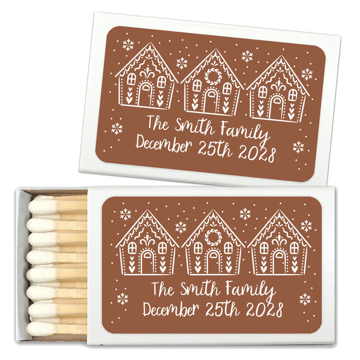 Personalized Christmas Matches, Gingerbread Houses - Set of 50
