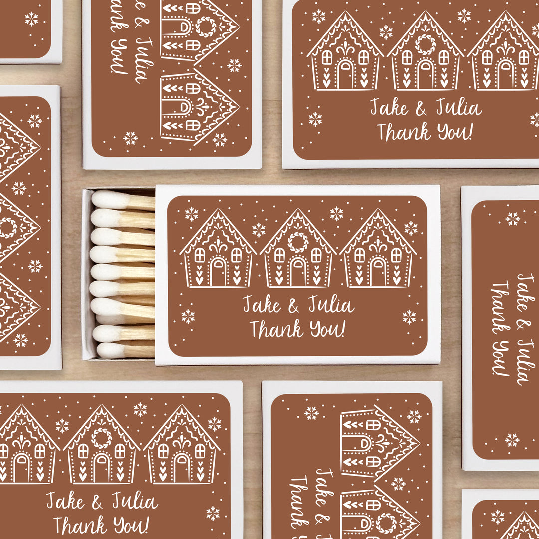 Personalized Christmas Matches, Gingerbread Houses - Set of 50