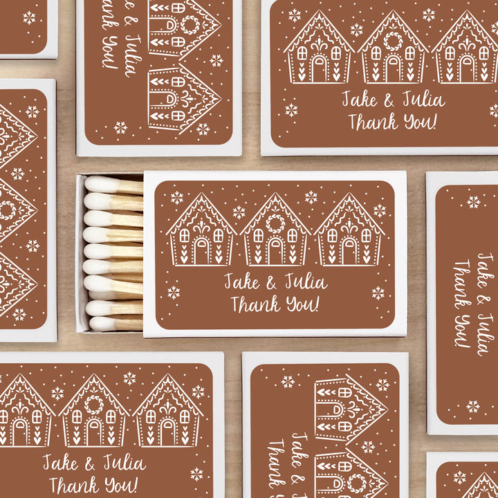 Personalized Christmas Matches, Gingerbread Houses - Set of 50