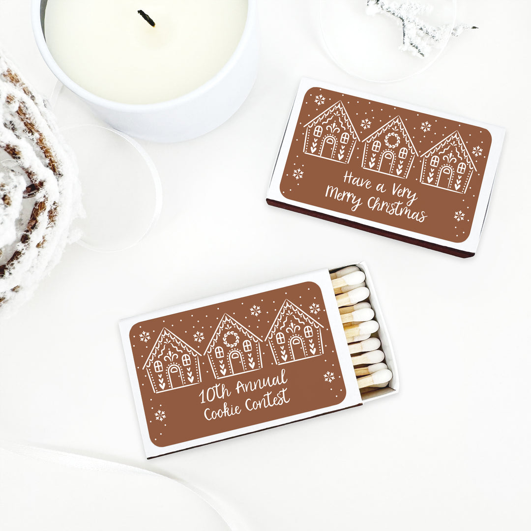 Personalized Christmas Matches, Gingerbread Houses - Set of 50