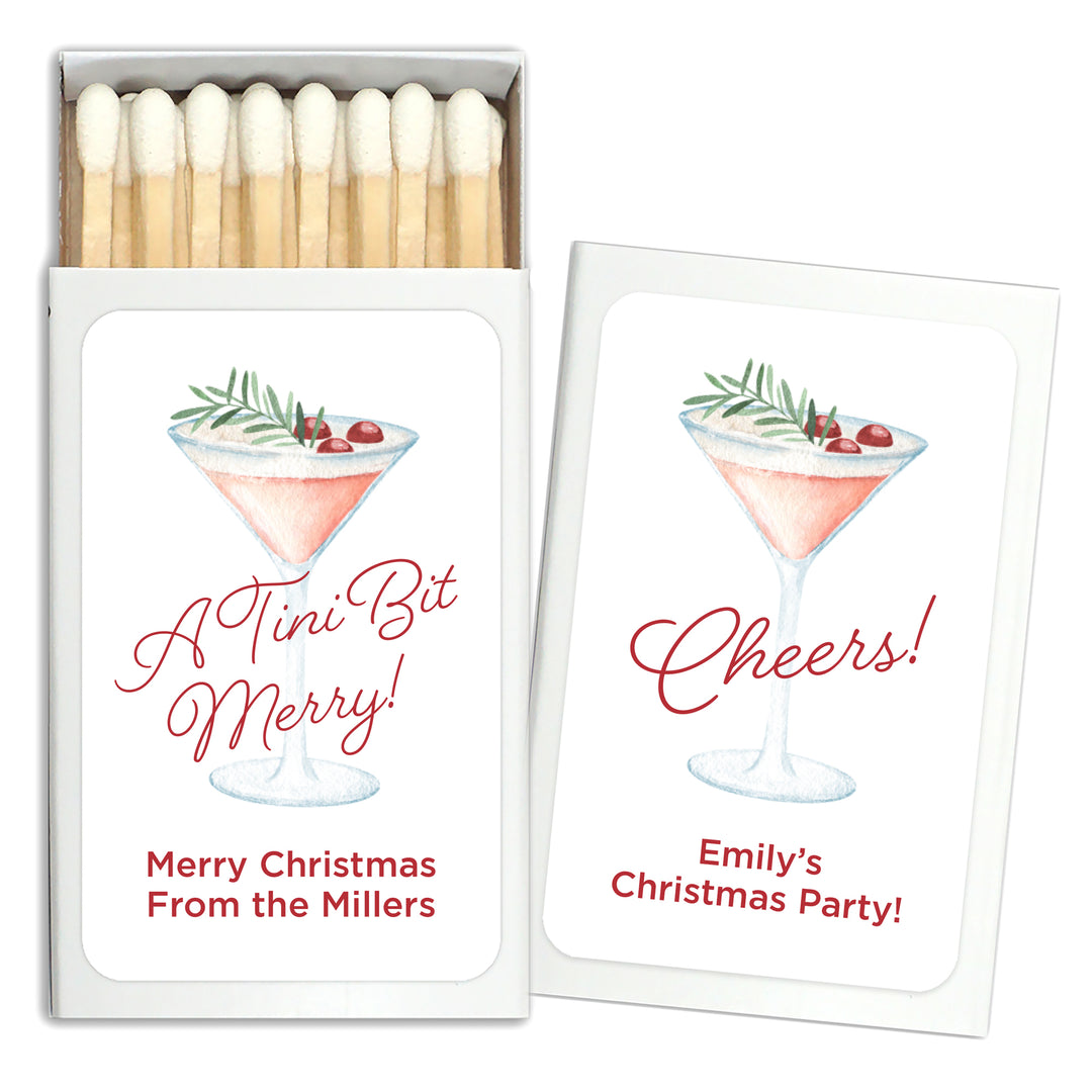 Watercolor Holiday Cocktail Matches - Set of 50