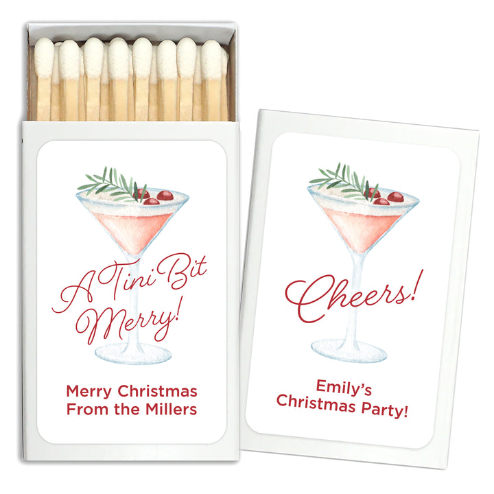 Watercolor Holiday Cocktail Matches - Set of 50