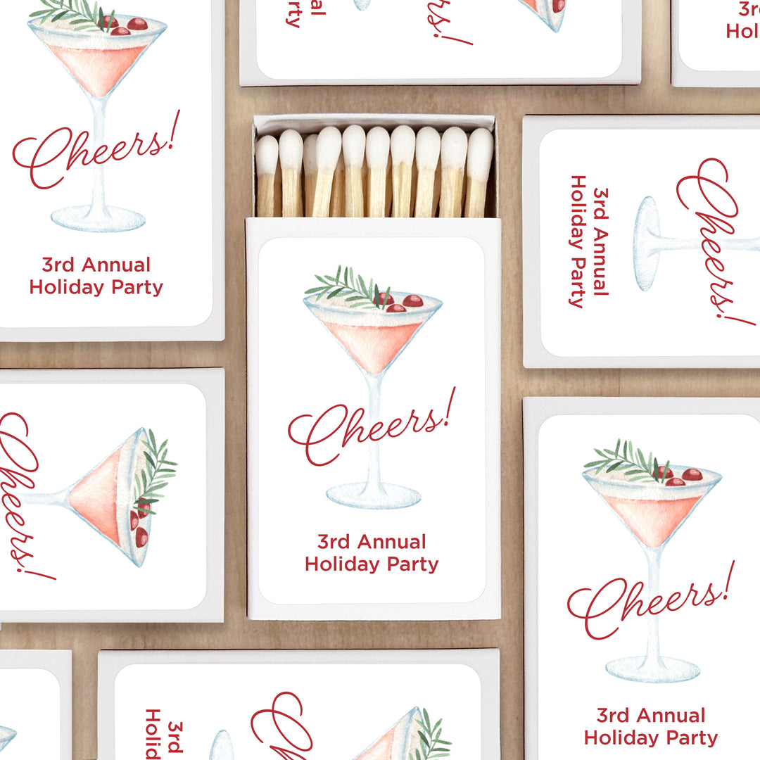 Watercolor Holiday Cocktail Matches - Set of 50