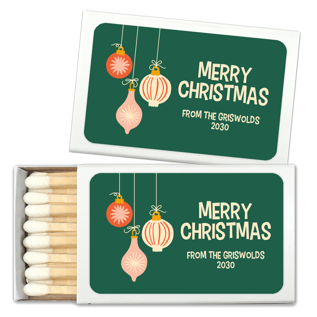 Mid-Century Christmas Matchboxes, Personalized Holiday Party Favors - Set of 50