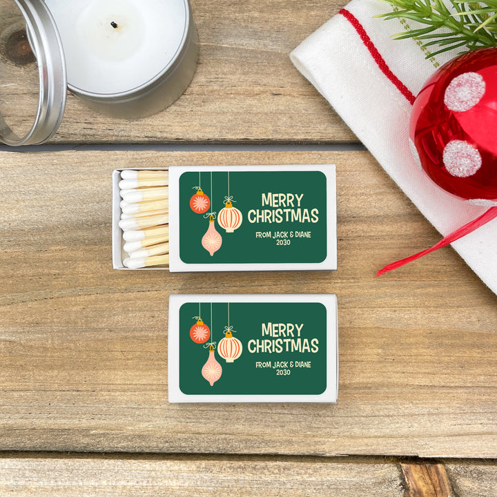 Mid-Century Christmas Matchboxes, Personalized Holiday Party Favors - Set of 50