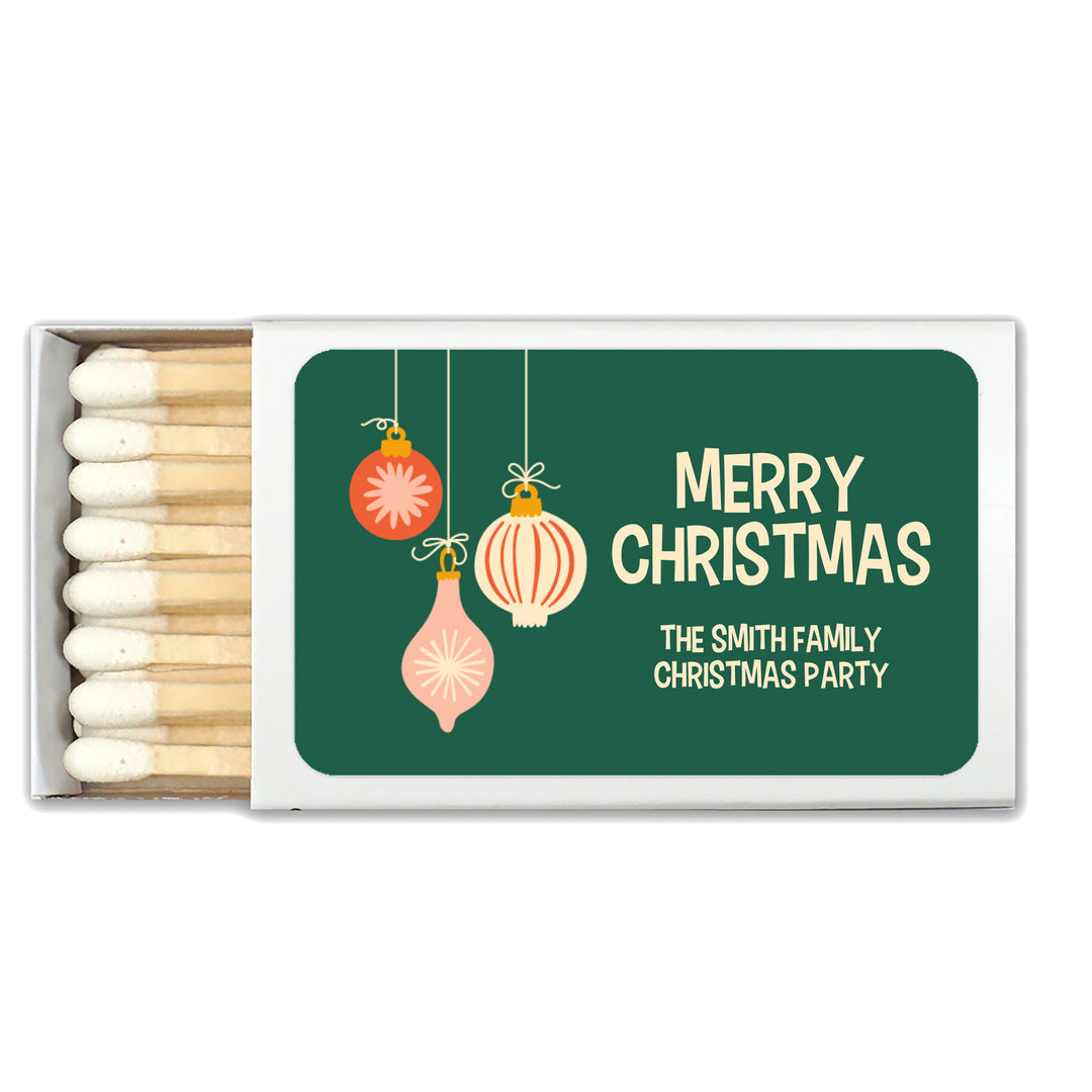 Mid-Century Christmas Matchboxes, Personalized Holiday Party Favors - Set of 50