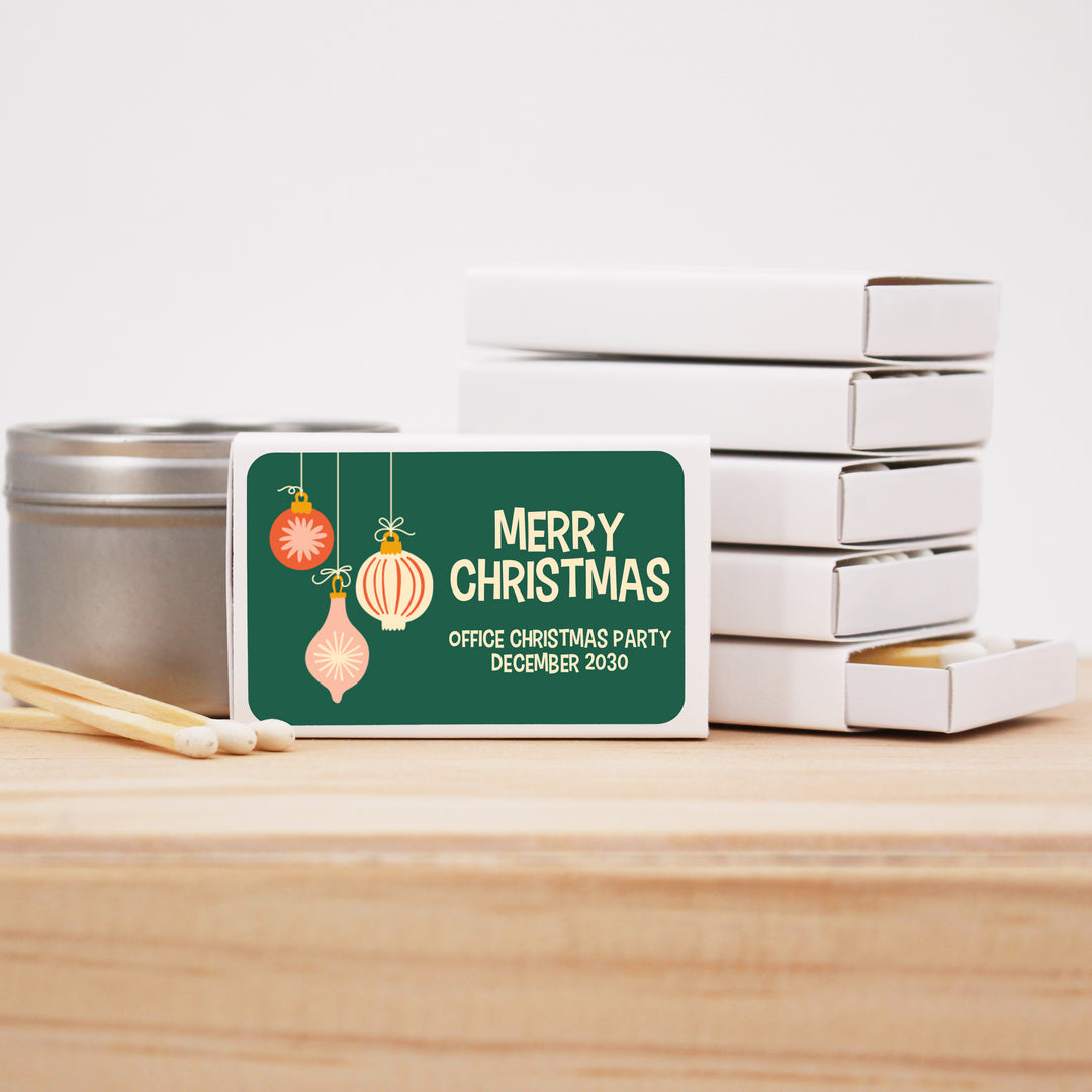 Mid-Century Christmas Matchboxes, Personalized Holiday Party Favors - Set of 50