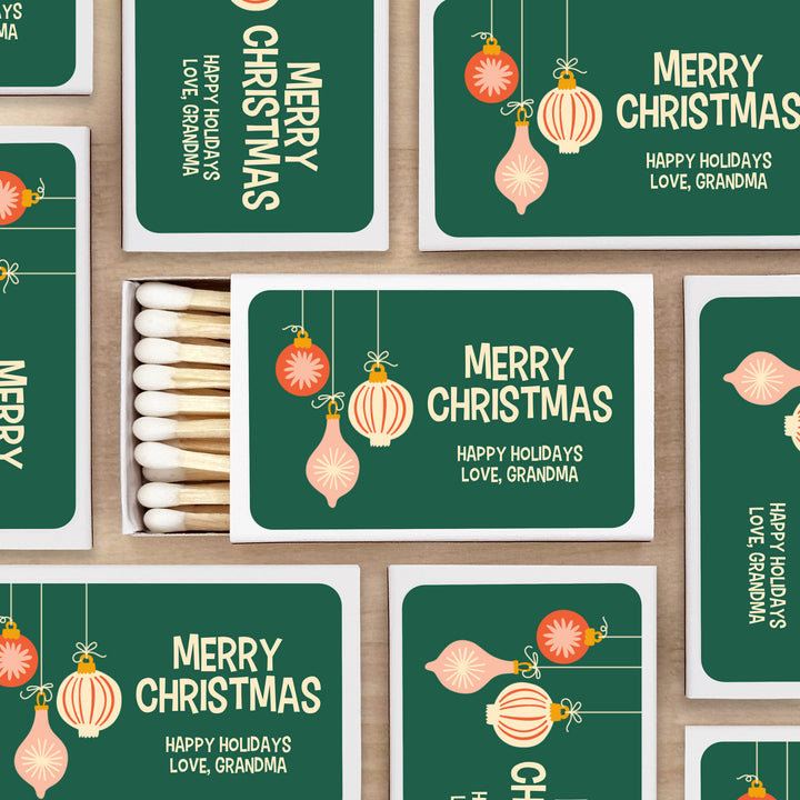 Mid-Century Christmas Matchboxes, Personalized Holiday Party Favors - Set of 50