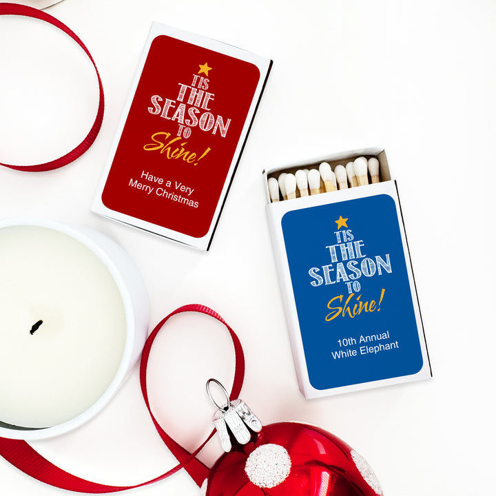 Personalized Christmas Match Boxes, tis the season to Shine matches - Set of 50