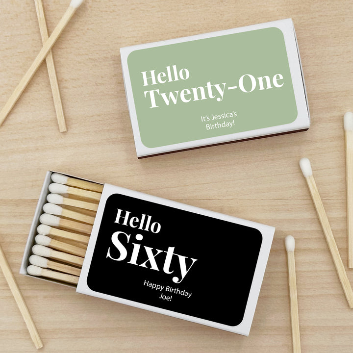 Birthday Party Favor Matches, Birthday Favors, Personalized Matchboxes, Milestone Birthday Celebration -Set of 50