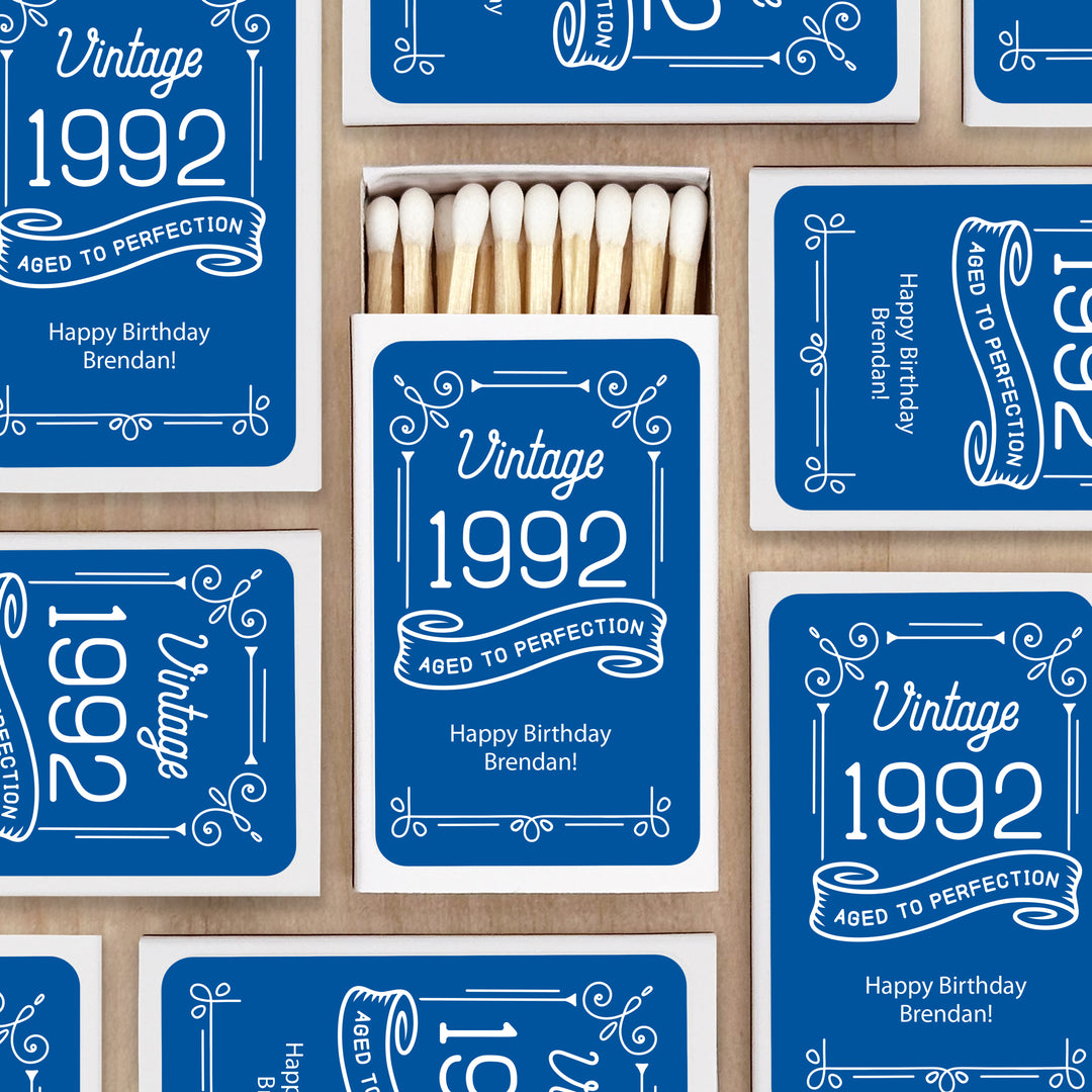 Birthday Party Favor Matches, Aged to Perfection Birthday Favors, Custom Matchboxes, Milestone Birthday Celebration -Set of 50