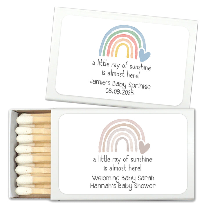 Baby Shower Favor Matches, Rainbow Heart (Set of 50)