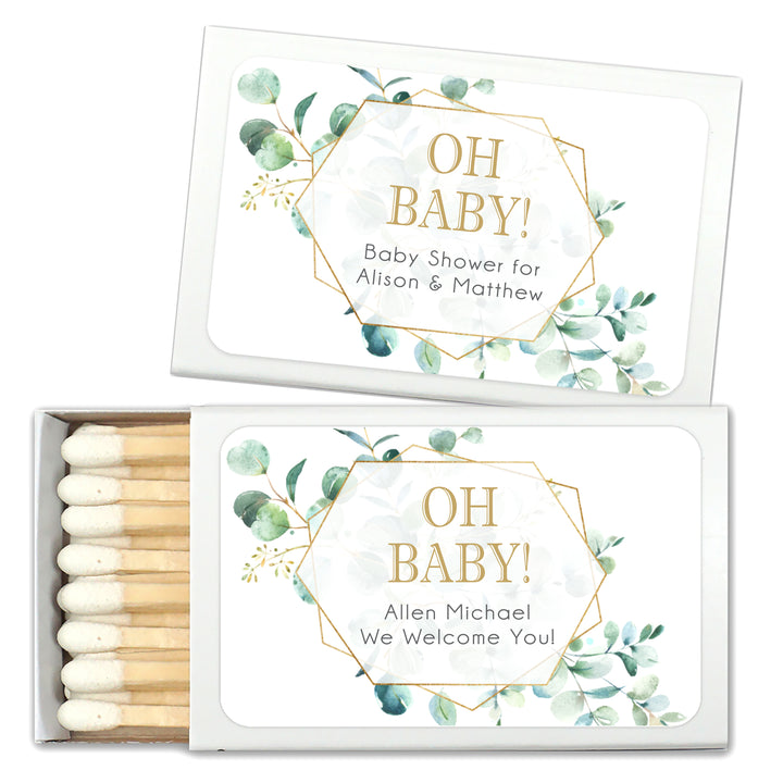 Baby Shower Favor Matches, Baby Geometric Wreath (Set of 50)