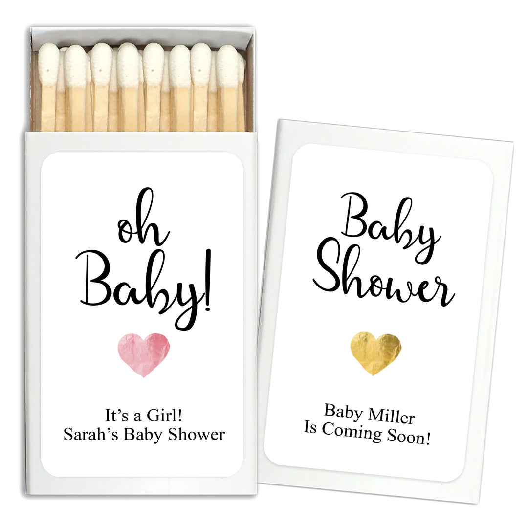 Baby Shower Favor Matches, Foil Heart (Set of 50)
