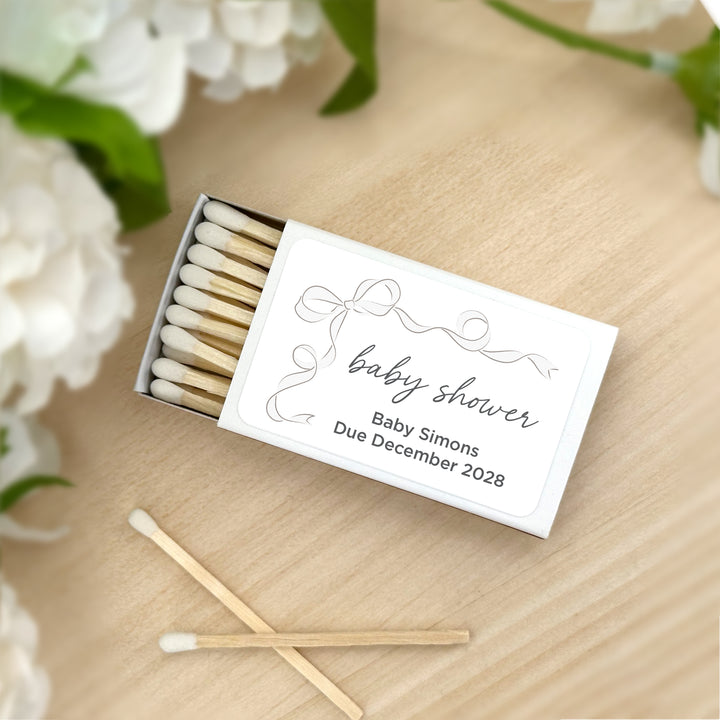 Baby Shower Favor Matches, Hand Drawn Ribbon, Oh Baby (Set of 50)