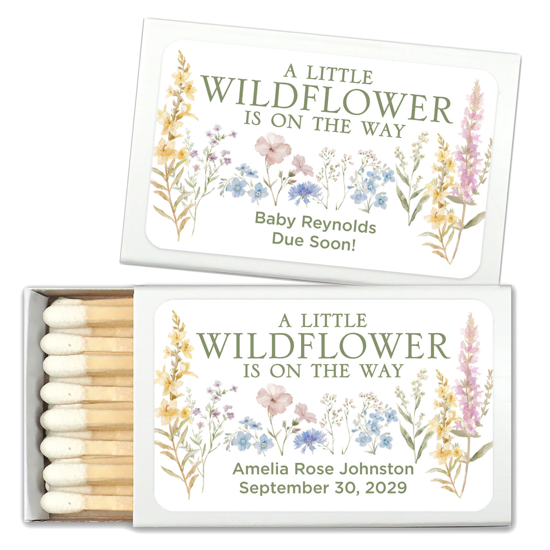 A Little Wildflower is on the Way, Baby Shower Favor Matches (Set of 50)