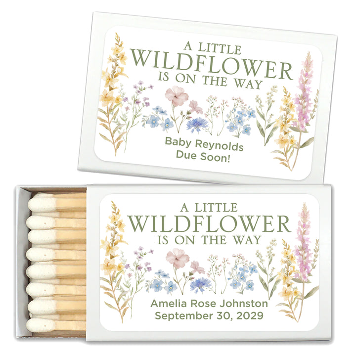 A Little Wildflower is on the Way, Baby Shower Favor Matches (Set of 50)