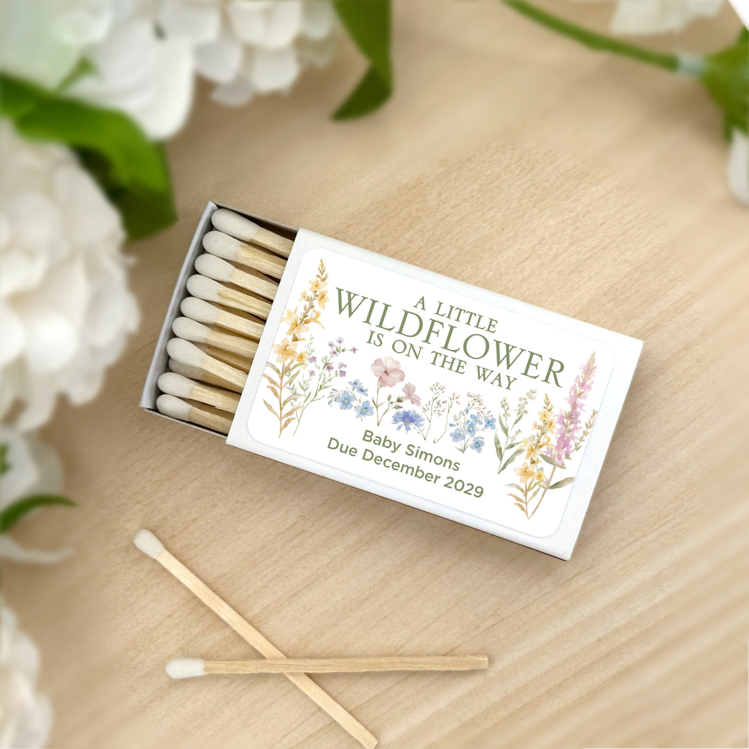 A Little Wildflower is on the Way, Baby Shower Favor Matches (Set of 50)