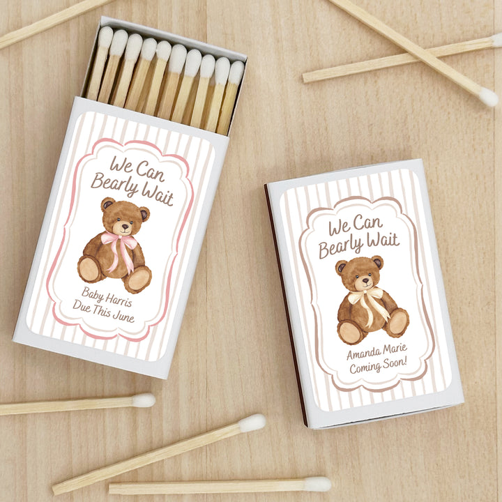 We Can Bearly Wait, Watercolor Bear, Baby Shower Favor Matches (Set of 50)