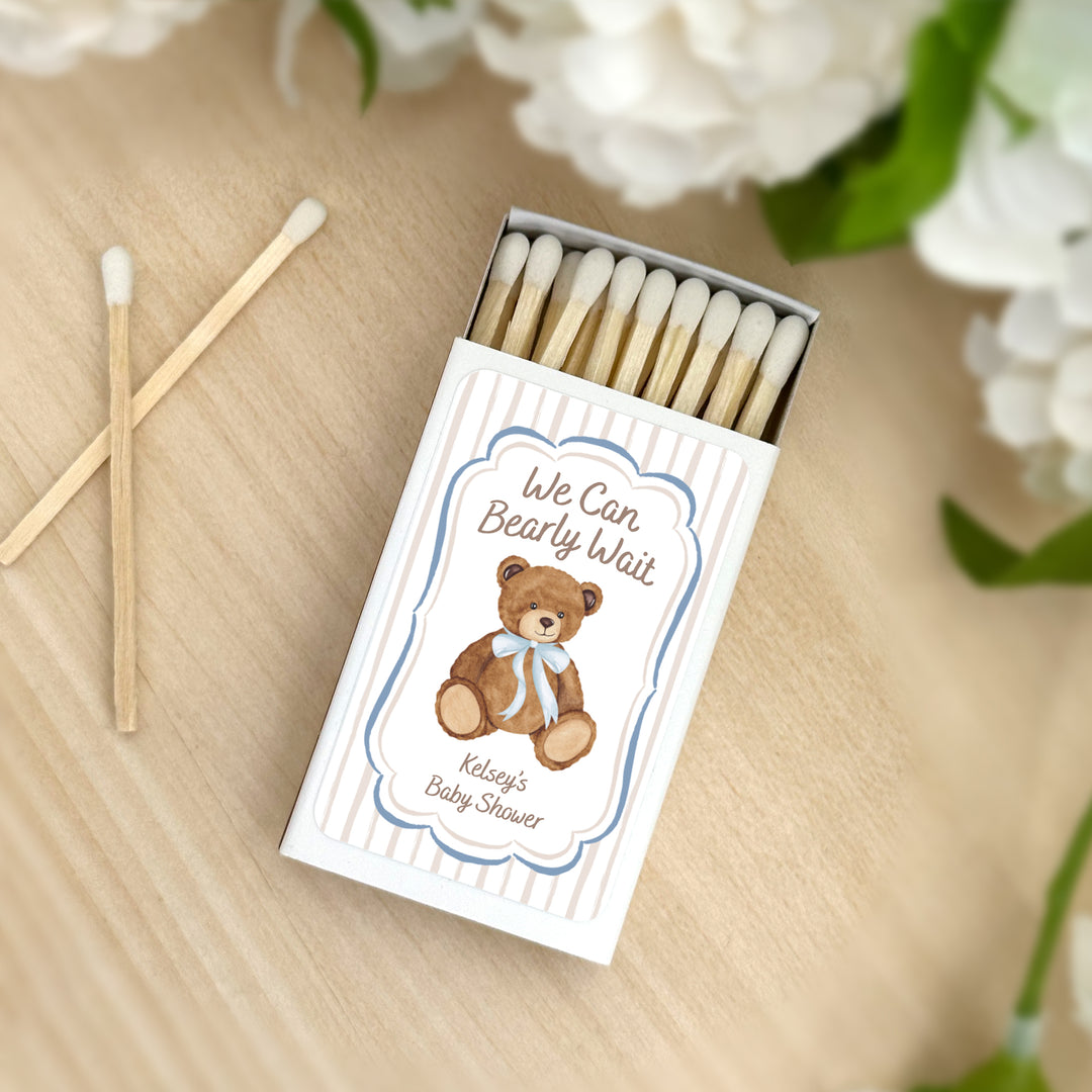 We Can Bearly Wait, Watercolor Bear, Baby Shower Favor Matches (Set of 50)