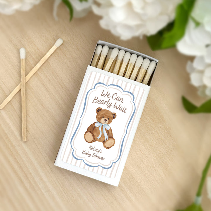 We Can Bearly Wait, Watercolor Bear, Baby Shower Favor Matches (Set of 50)