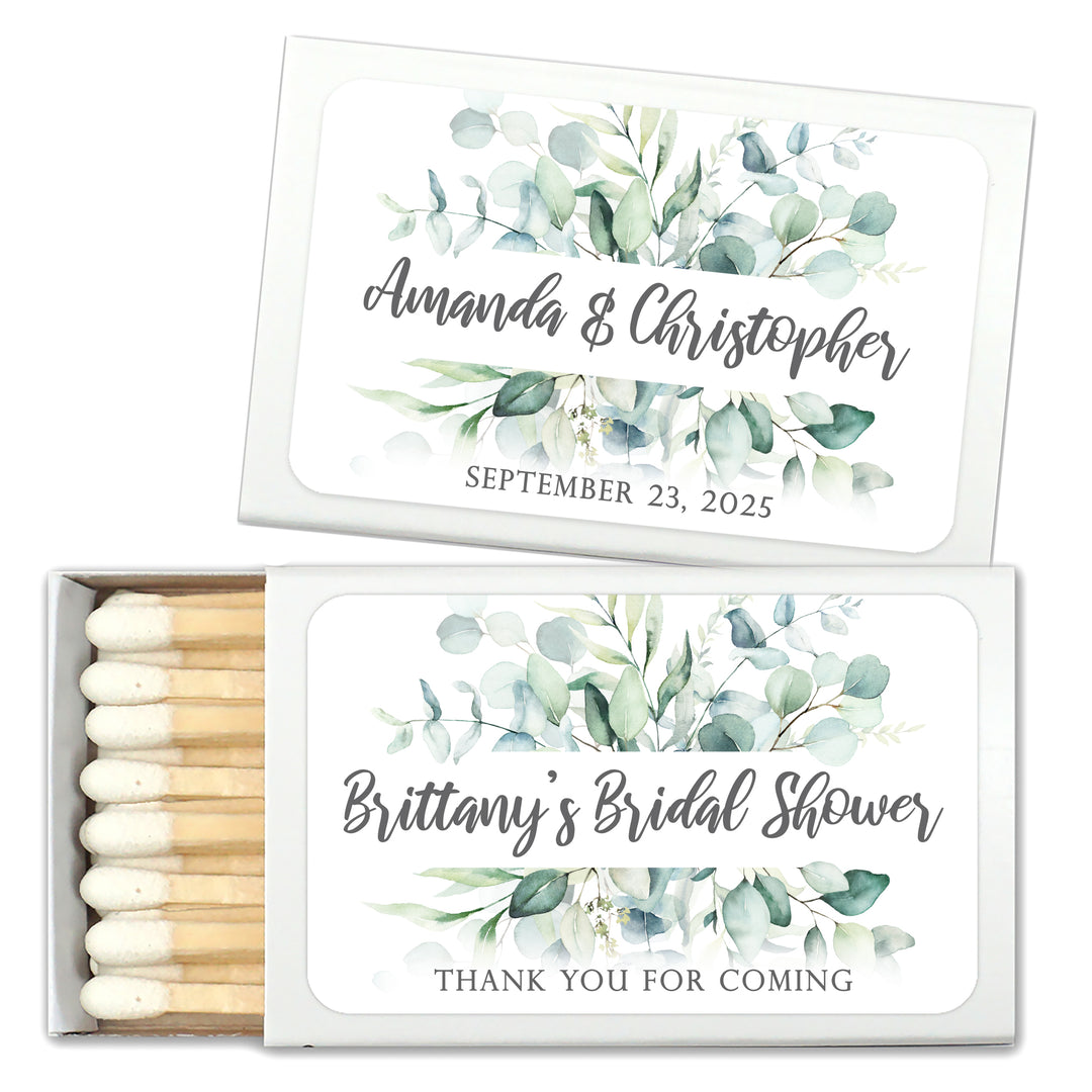 Wedding Favor Matches, "Perfect Match" Custom Matches, Personalized Matchboxes, Wedding Favors, Eucalyptus