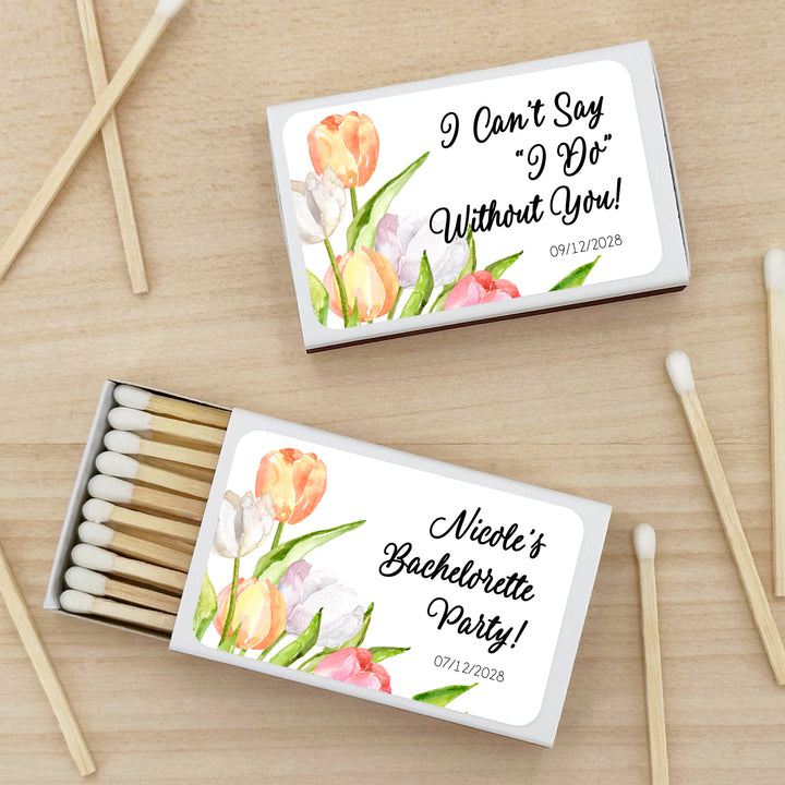 Wedding Favor Matches, Watercolor Tulips (Set of 50)