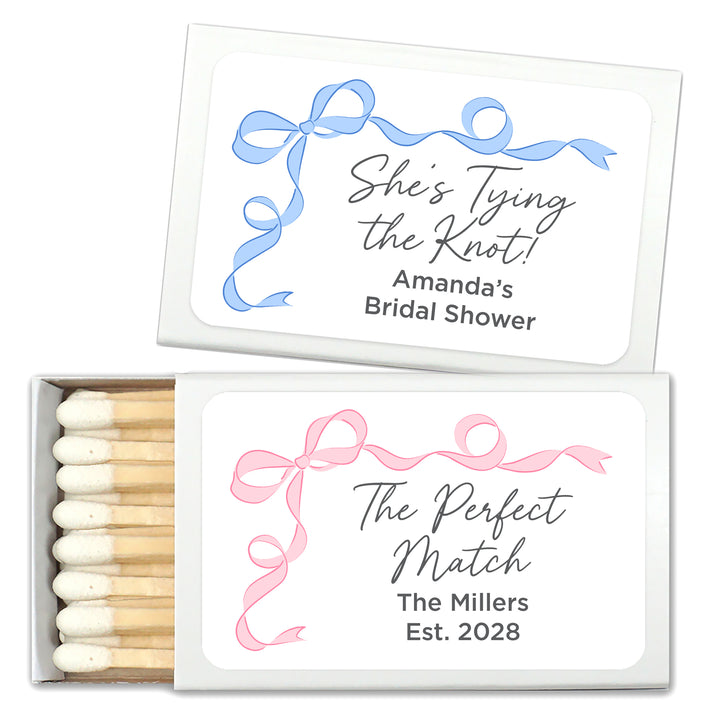 Wedding Favor Matches, Hand Drawn Ribbon, Tying the Knot