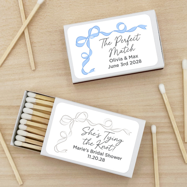 Wedding Favor Matches, Hand Drawn Ribbon, Tying the Knot