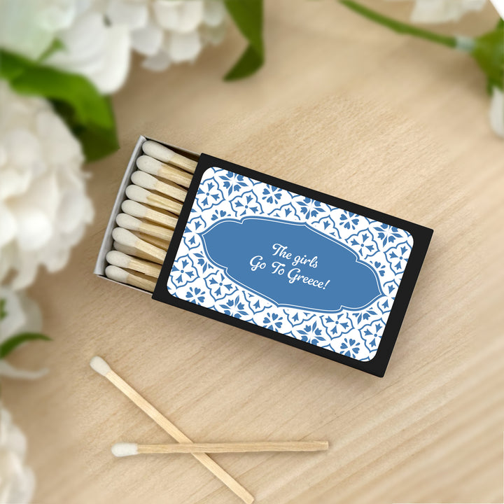 Wedding Favor Matches, Amalfi Coast Italian Wedding, Mediterranean Tile Matchboxes