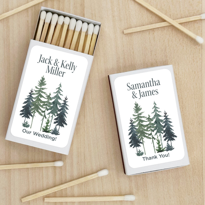 Watercolor Pine Trees Wedding Matches - Set of 50