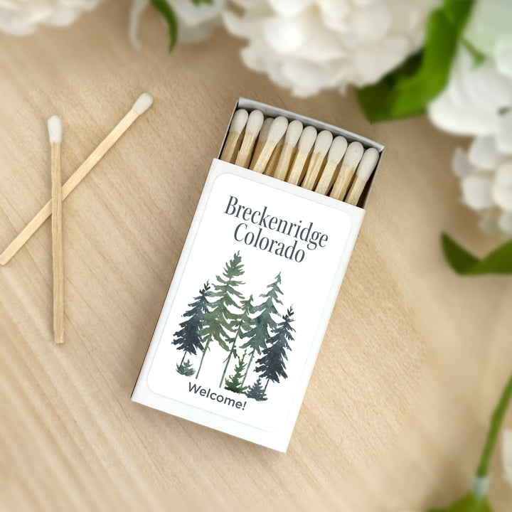 Watercolor Pine Trees Wedding Matches - Set of 50