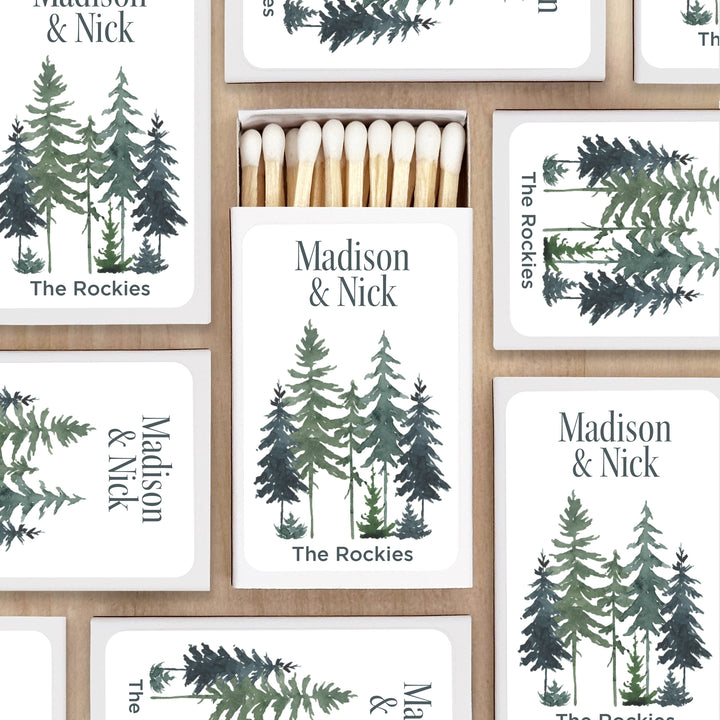 Watercolor Pine Trees Wedding Matches - Set of 50