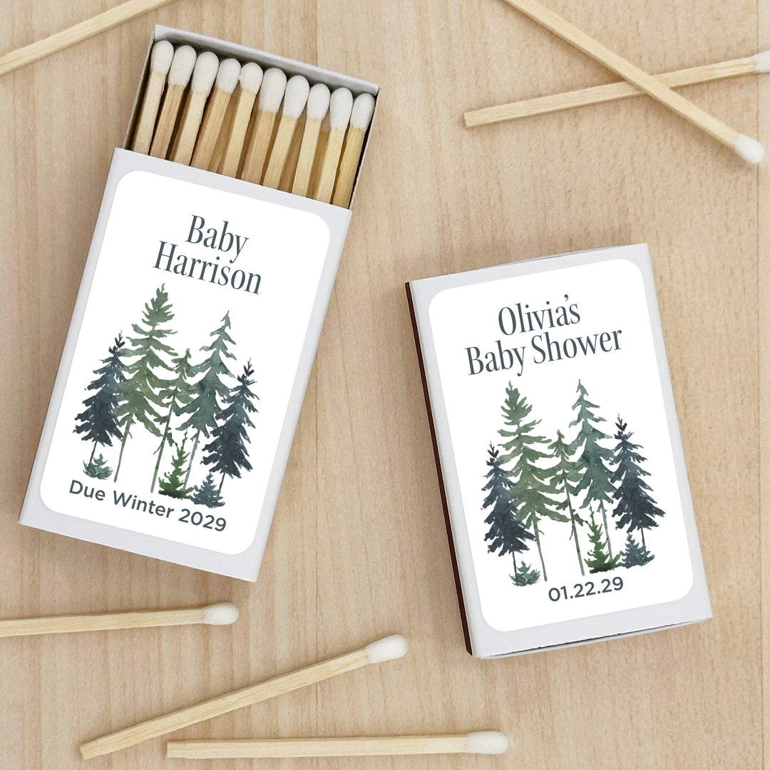 Watercolor Pine Trees Wedding Matches - Set of 50