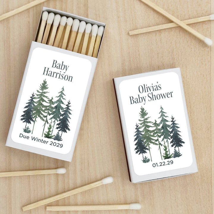 Watercolor Pine Trees Wedding Matches - Set of 50