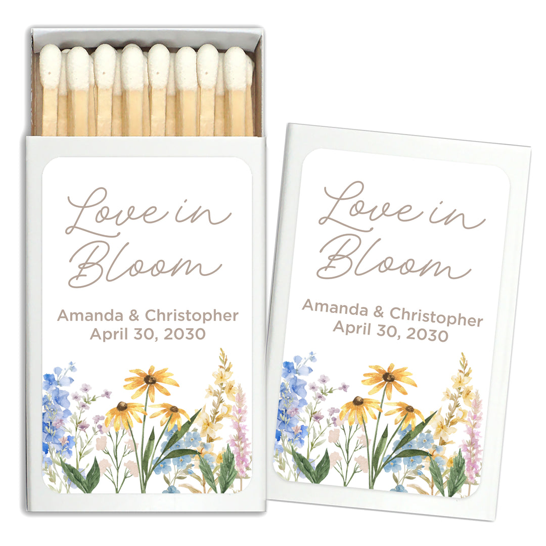 Love in Bloom, Let Love Grow, Wildflower Wedding, Wedding Matches (Set of 50)