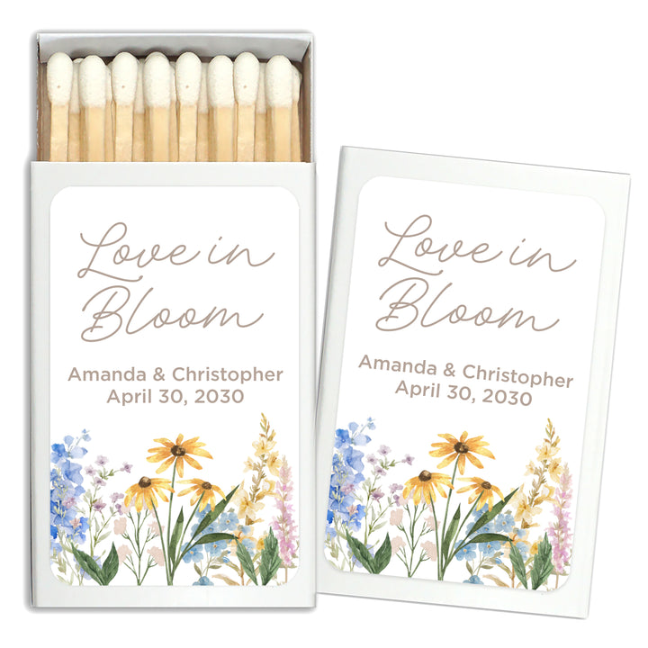 Love in Bloom, Let Love Grow, Wildflower Wedding, Wedding Matches (Set of 50)
