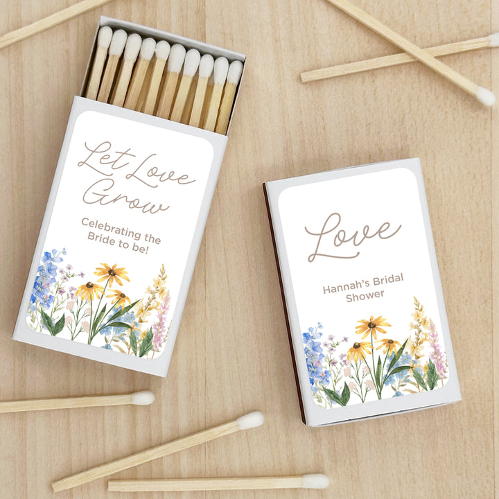 Love in Bloom, Let Love Grow, Wildflower Wedding, Wedding Matches (Set of 50)