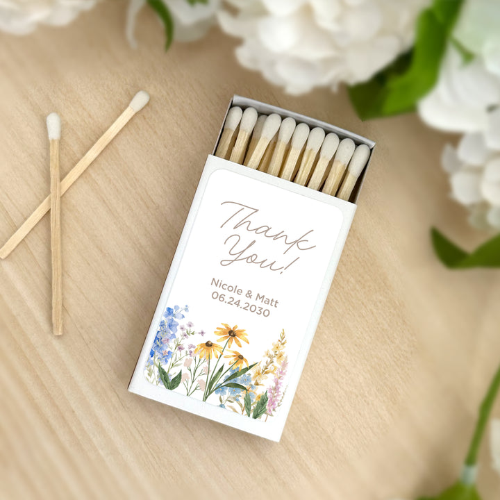 Love in Bloom, Let Love Grow, Wildflower Wedding, Wedding Matches (Set of 50)